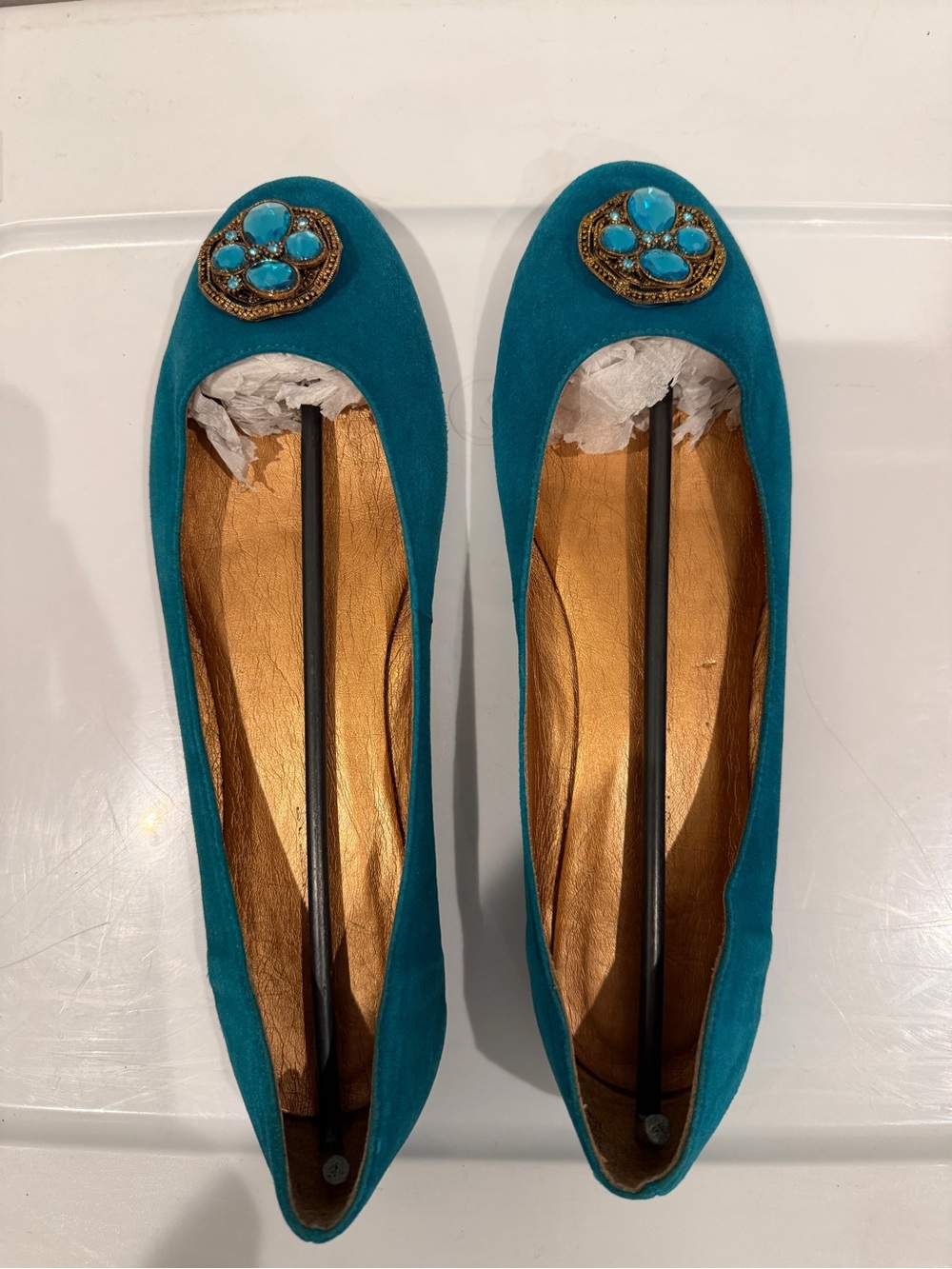 Nine West Women’s Teal Embellished jewel Ballet Flats size 10